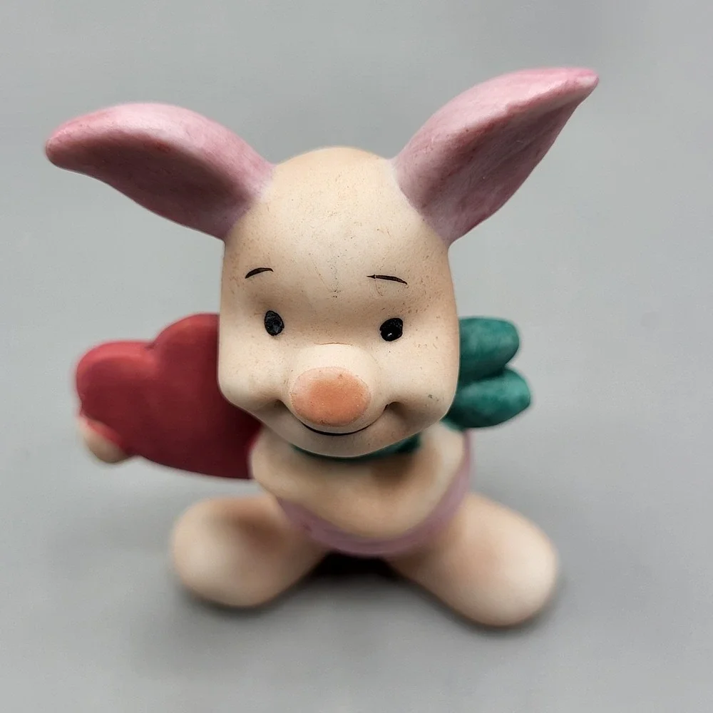 Disney Piglet Ceramic Figurine Small Heart Scarf Made in Japan Pink Shelf Decor